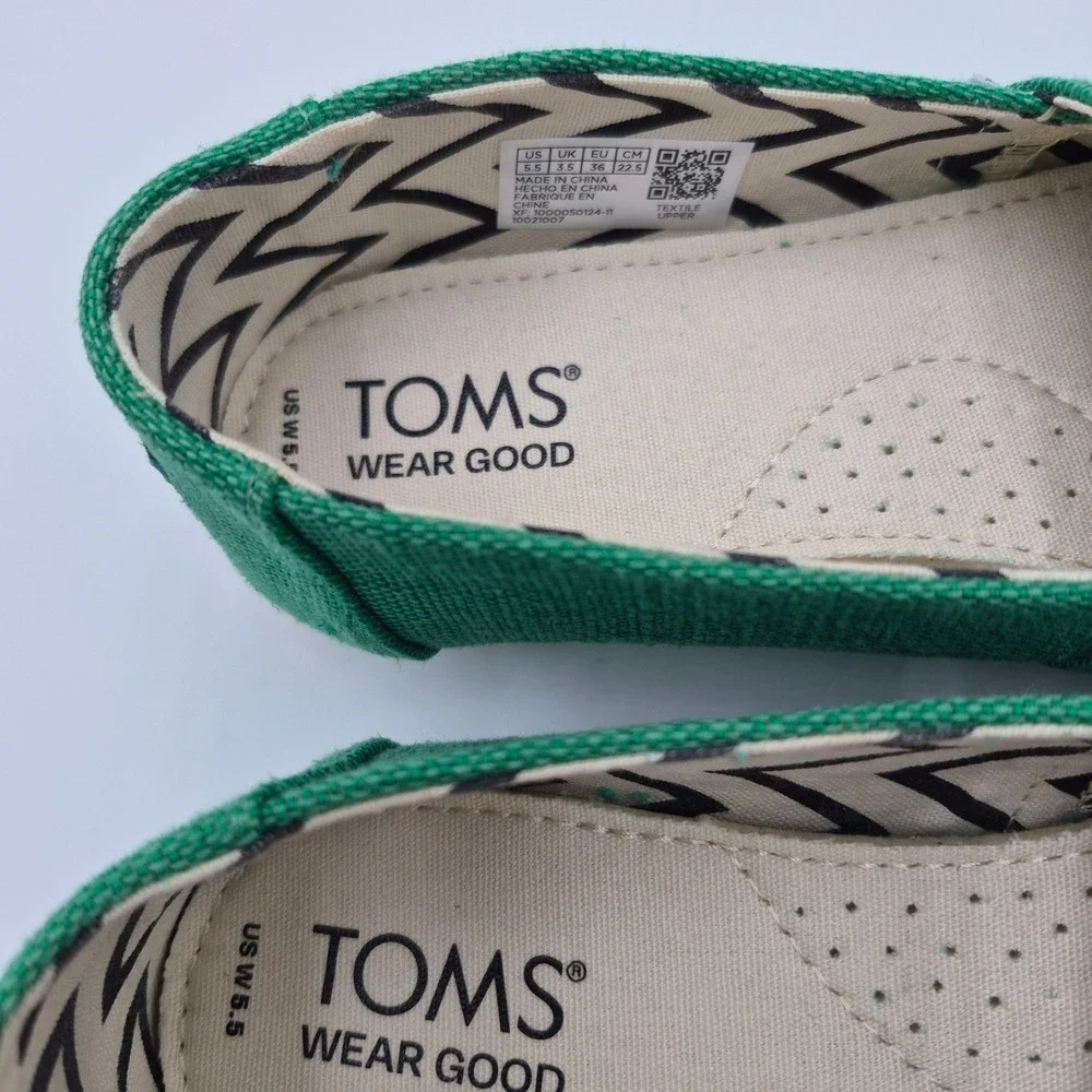 TOMS Womens Classic Alpargata Green Textile Slip On Loafers Shoes Size 5.5